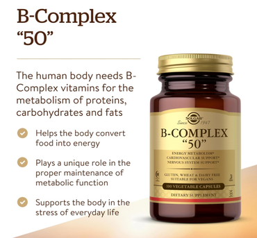 Solgar B-Complex “50” 100 vegetable capsules B族复合维生素