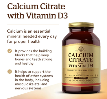 Solgar Calcium Citrate with Vitamin D3 240 Tablets 柠檬酸钙片