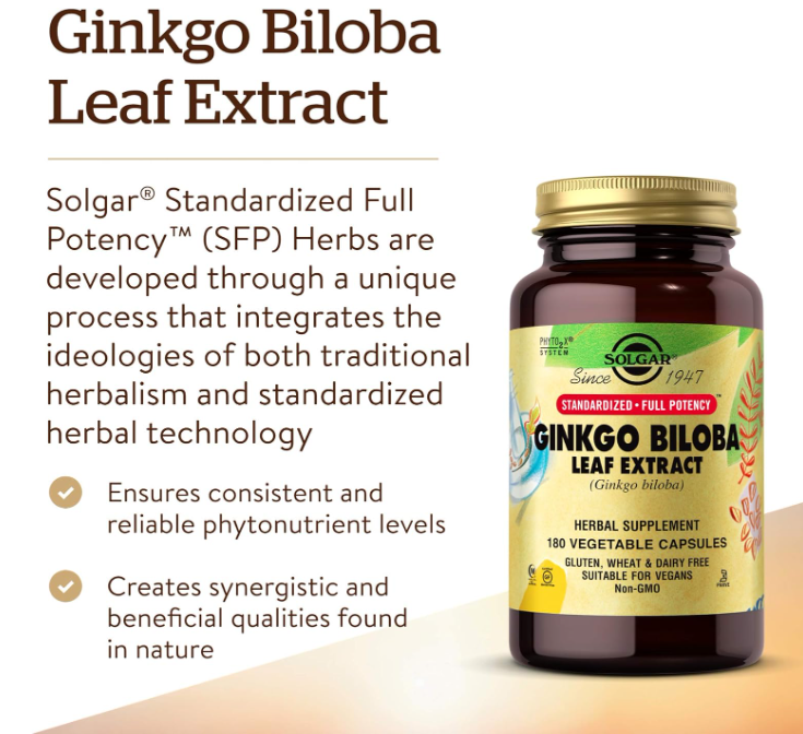 Solgar Ginkgo Biloba Leaf Extract 180 Vegetable Capsules 银杏提取物