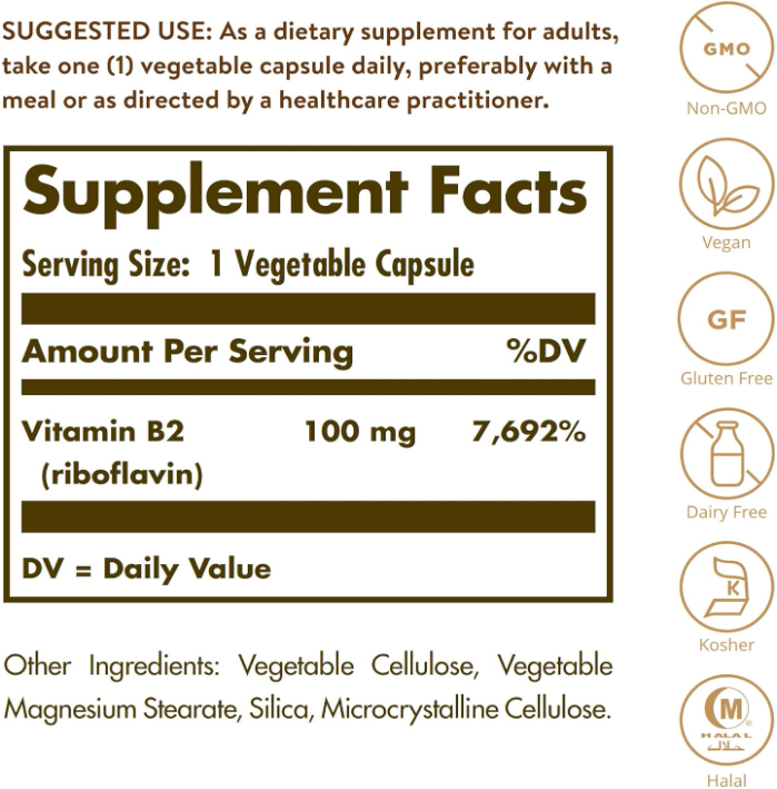 Solgar Vitamin B2 100MG 维他命B2 100Caupsules