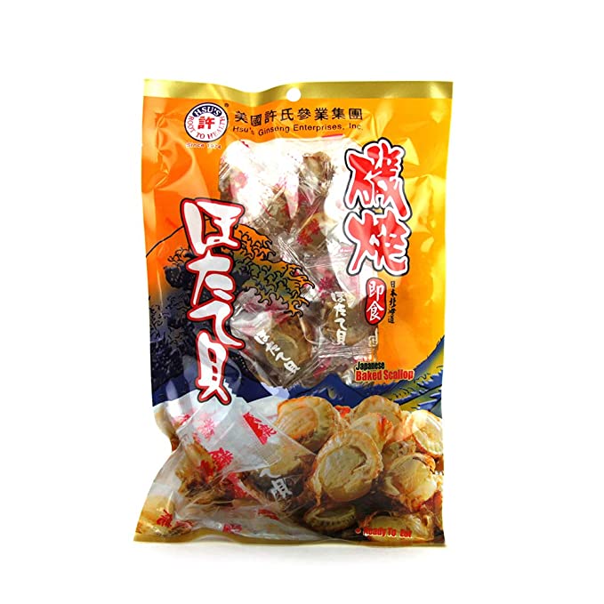 Hsu's Ginseng Scallops japoneses de Hokkaido con sabor original, 许氏即食炭烧干贝原味 8.01 oz