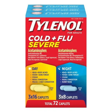 Tylenol Cold + Flu Severe Day/Night Caplets 泰诺感冒昼夜装药片 72Caplets